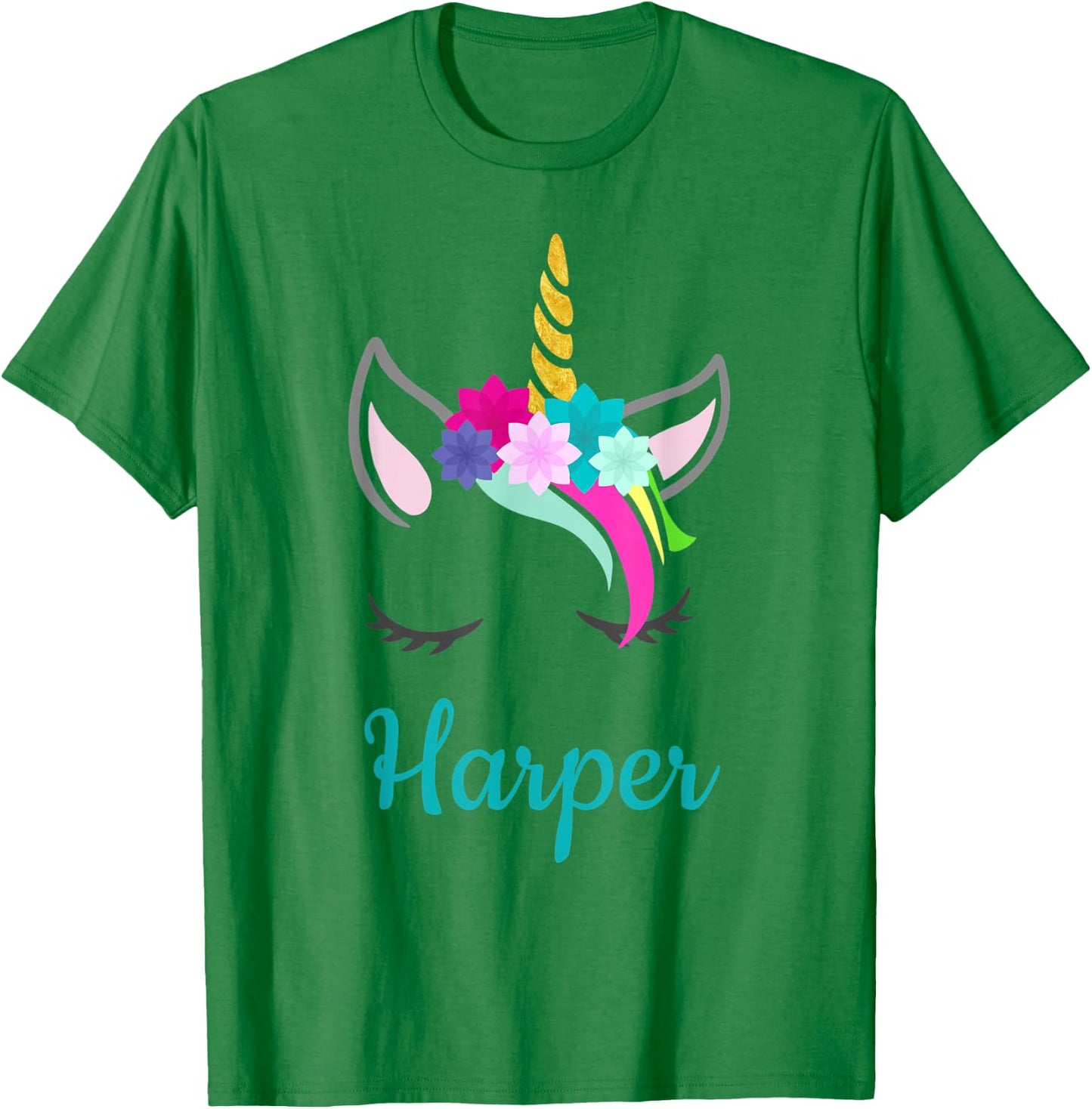 Harper Rainbow Unicorn Name T-Shirt - T-Shirt | Irish Green