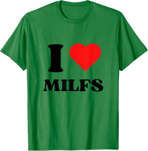 I Love Milfs I Heart Milfs Y2k Aesthetic Red Heart , white, S T-Shirt - T-Shirt | Irish Green