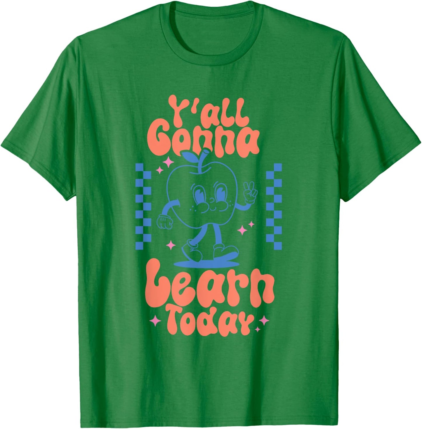 Y'all Gonna Learn Today Checkered Retro Apple Teacher Women T-Shirt - T-Shirt | Irish Green