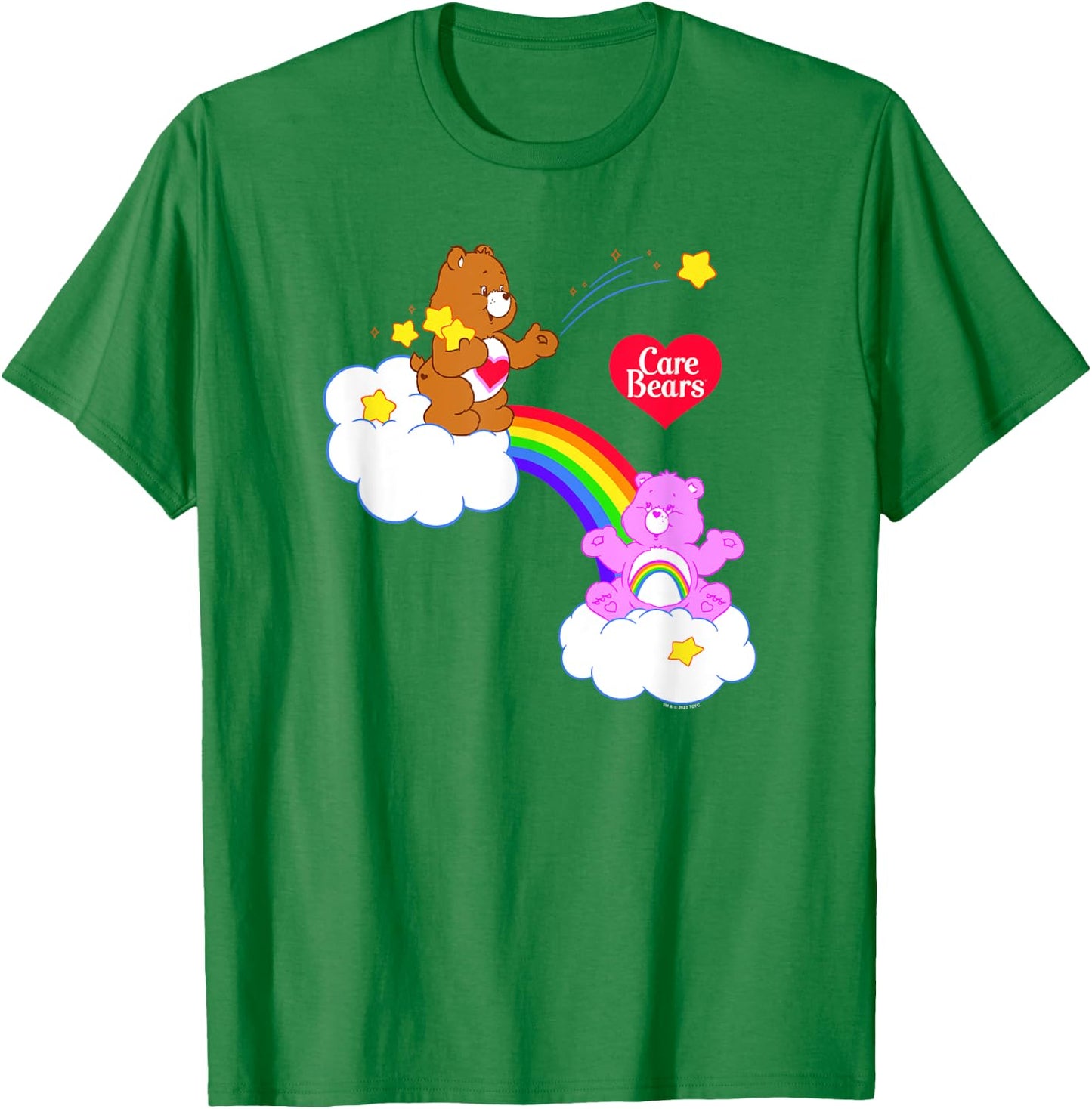 Care Bears Tenderheart Bear & Cheer Bear Rainbow Cloudy Duo T-Shirt - T-Shirt | Irish Green