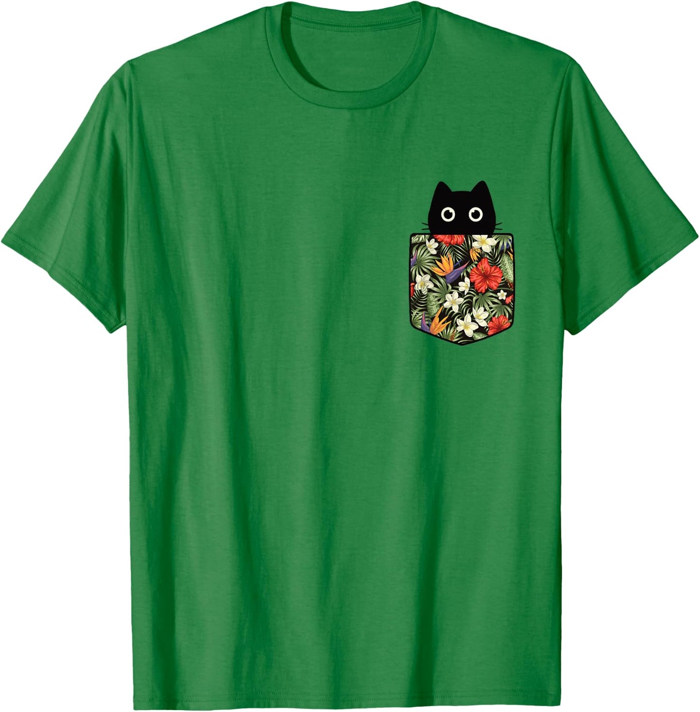 Hawaiian Cat in Pocket Shirt Men Cute Cats Lover T-Shirt - T-Shirt | Irish Green