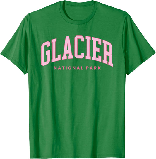 Retro Glacier National Park Preppy Throwback Hiking T-Shirt - T-Shirt | Irish Green