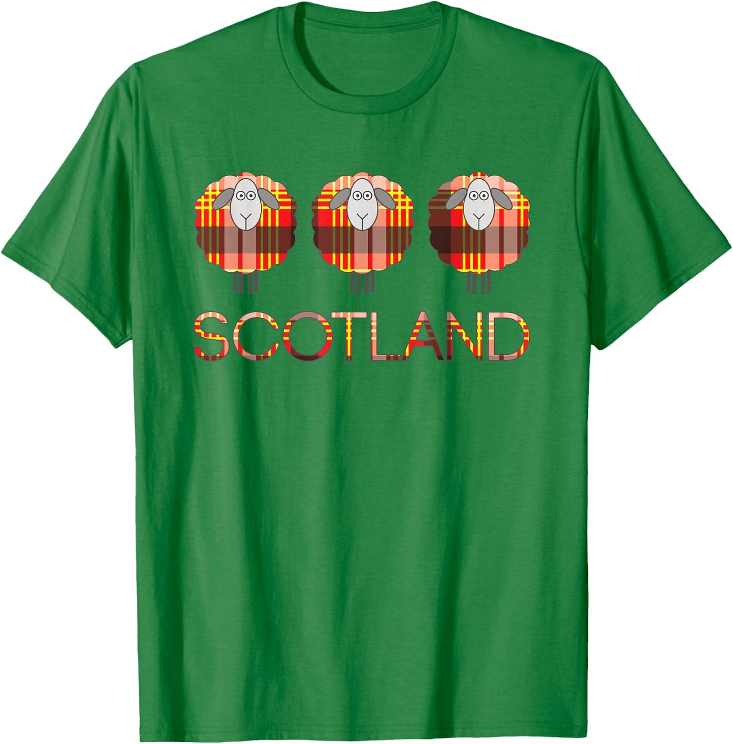 Trio of Scottish Red,Black and Yellow Tartan Patterned Sheep T-Shirt - T-Shirt | Irish Green