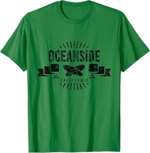 Oceanside CA Surf Cali Vintage Surfing Beach Retro Surfboard Women Kids T-Shirt - T-Shirt | Irish Green