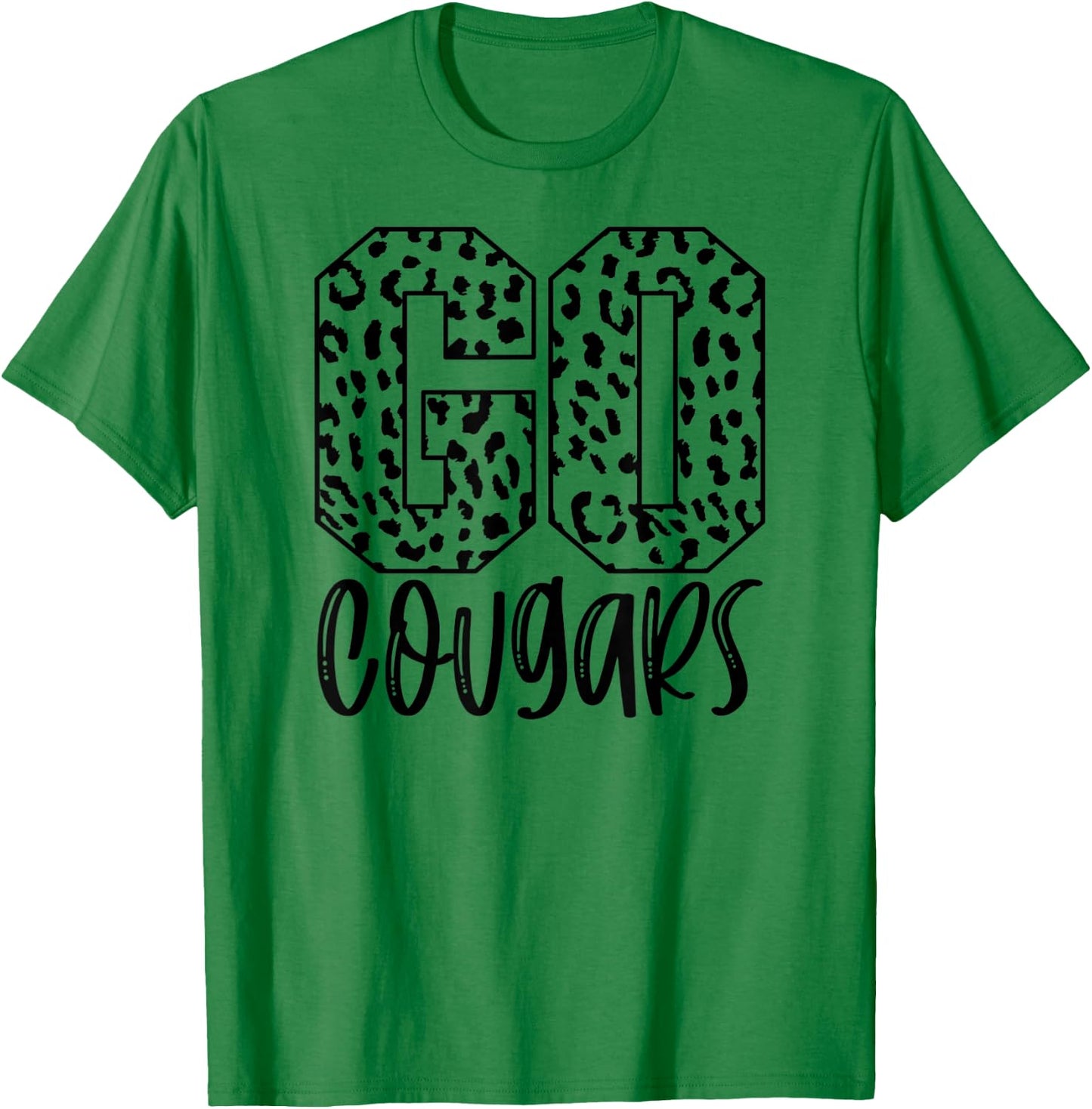 Cougars Team Mascot School Spirit Game Night Leopard Print T-Shirt - T-Shirt | Irish Green