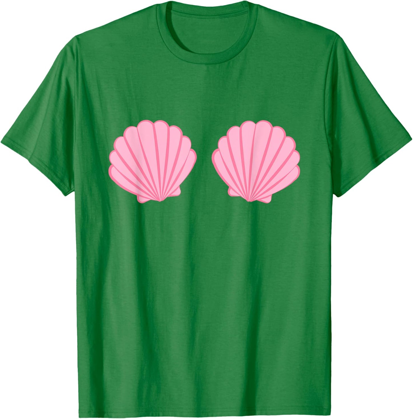 Mermaid Pink Seashell Bra Cartoon Graphic T-Shirt - T-Shirt | Irish Green