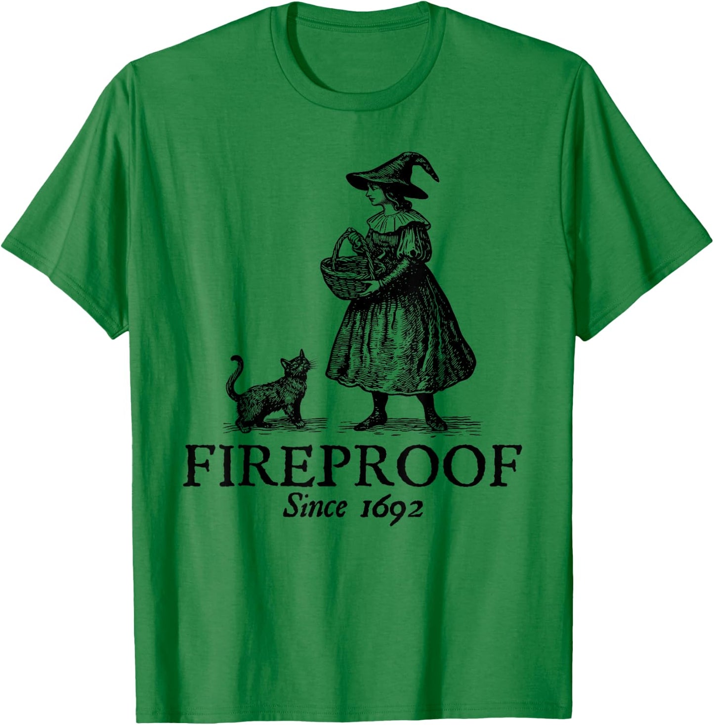 Salem, MA Witch Trials Fireproof Since 1692 Witches Autumn T-Shirt - T-Shirt | Irish Green
