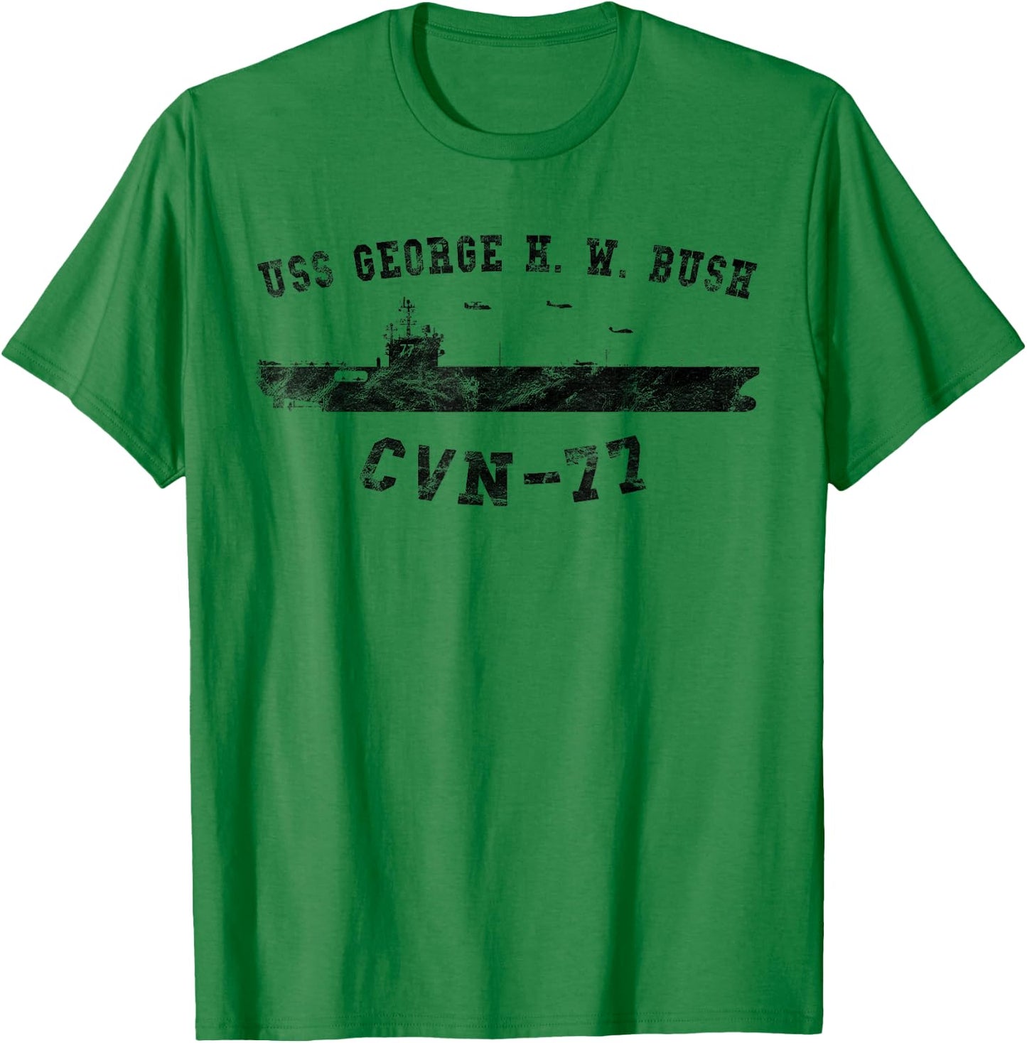 USS George H. W. Bush CVN-77 Silhouette Vintage T-Shirt - T-Shirt | Irish Green