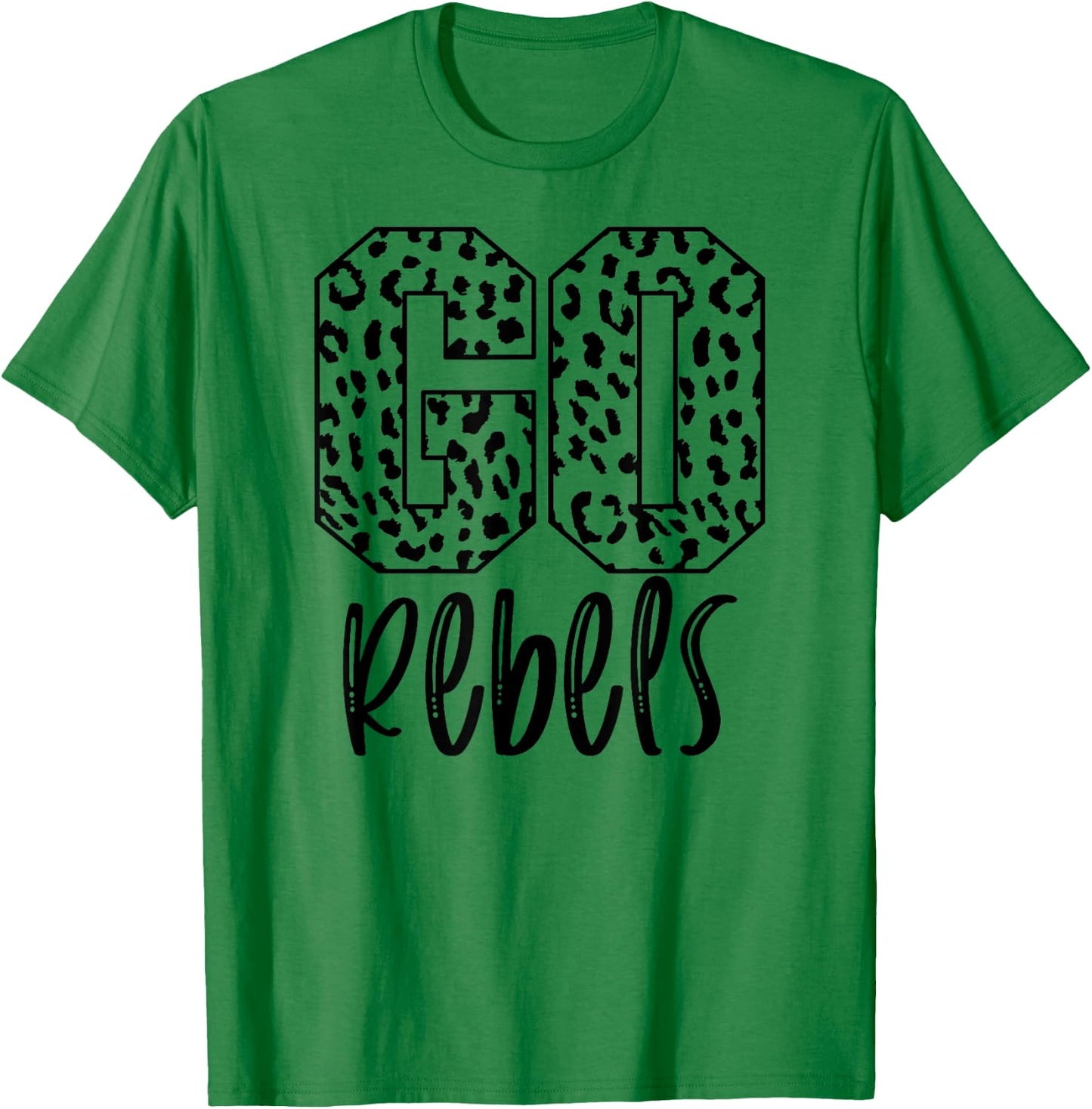 Rebels Team Mascot School Spirit Game Night Leopard Print T-Shirt - T-Shirt | Irish Green