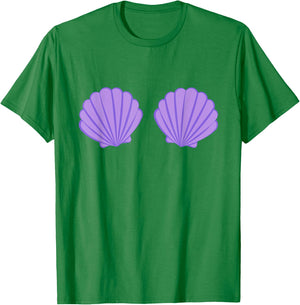 Mermaid Purple Seashell Bra Cartoon Graphic T-Shirt - T-Shirt | Irish Green