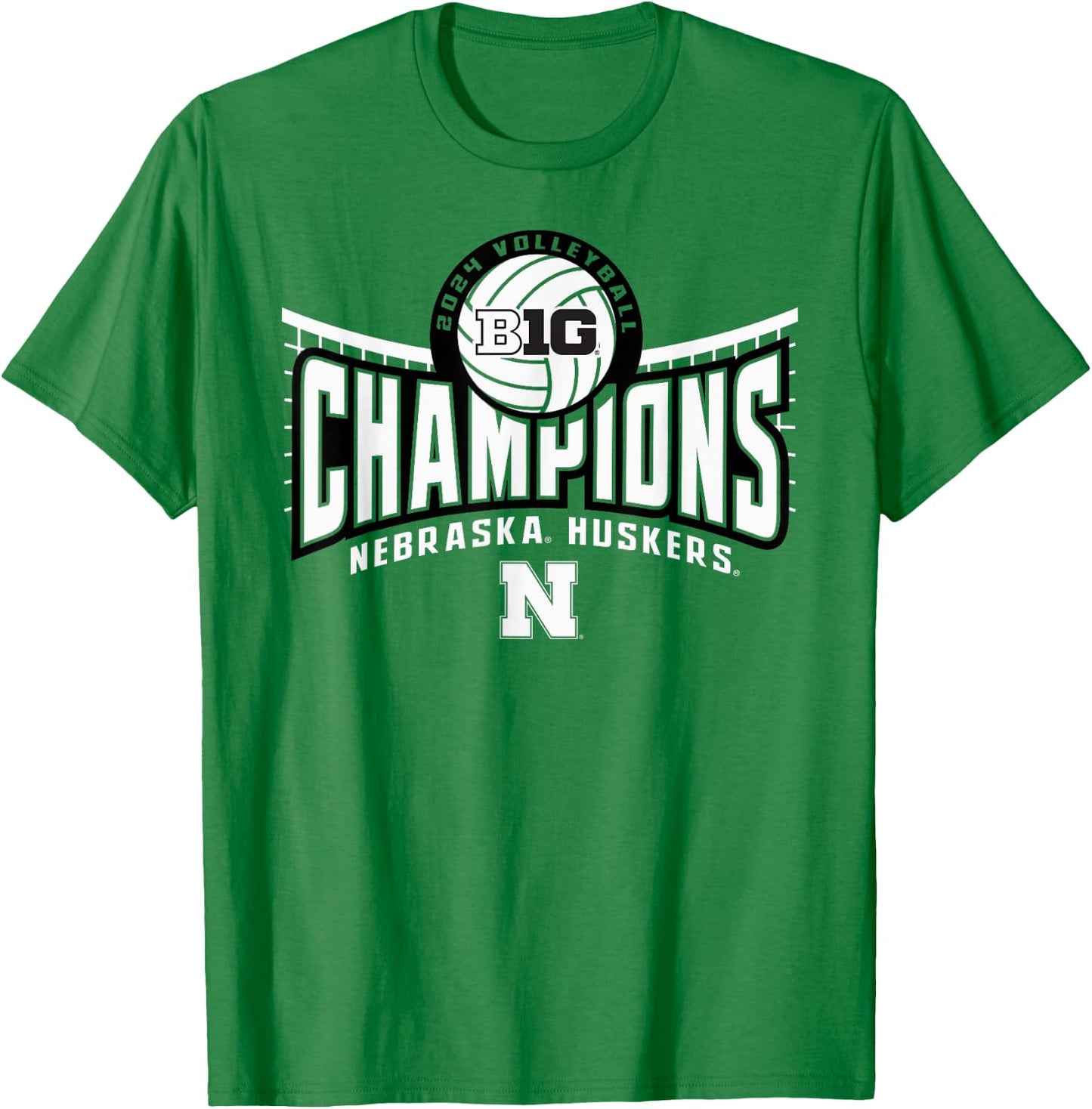 Nebraska Cornhuskers Big Ten Champs 2024 Women's Volleyball T-Shirt - T-Shirt | Irish Green