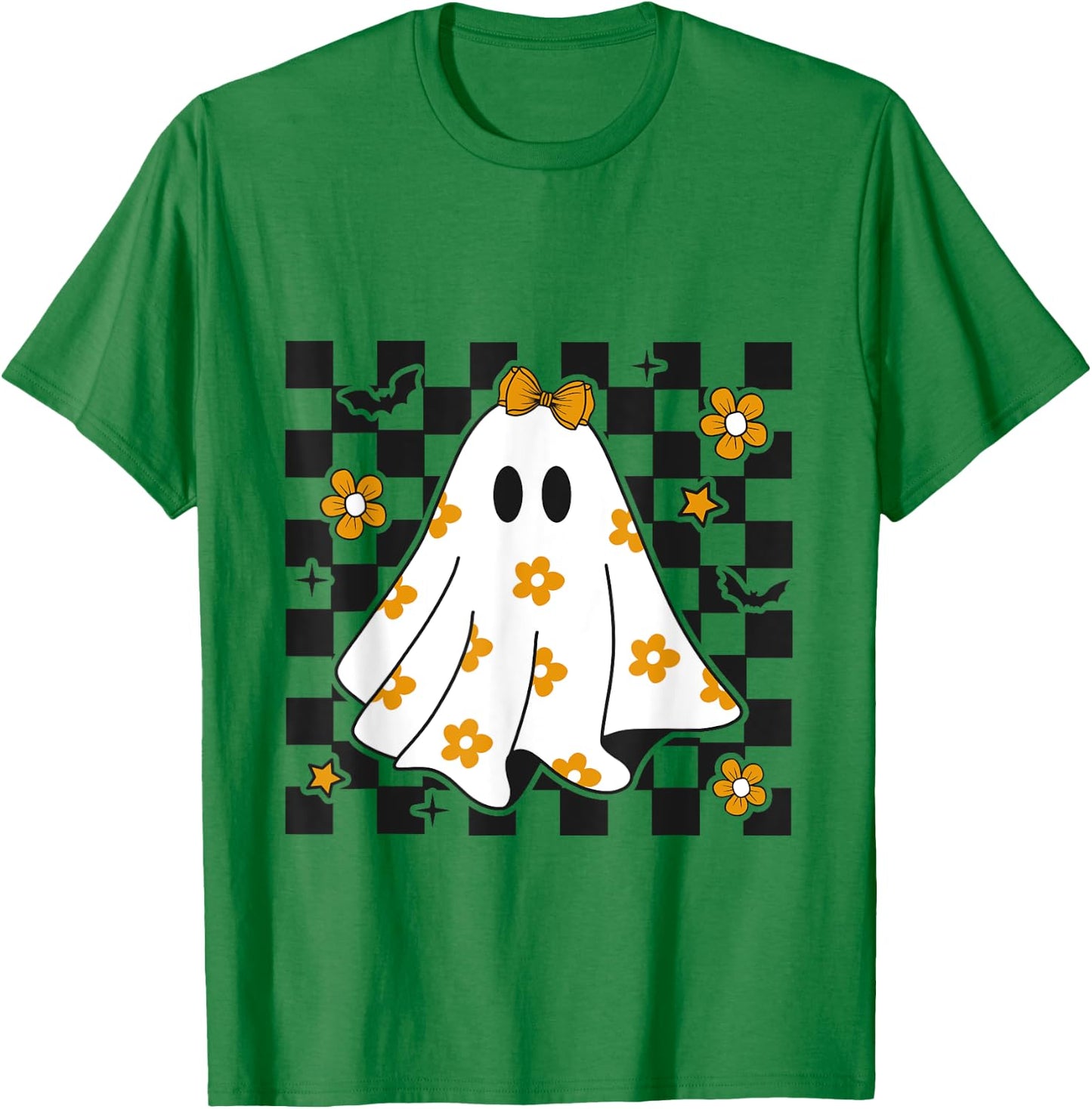 Checkered Ghost Daisy Flower Ghost Halloween Costume T-Shirt - T-Shirt | Irish Green