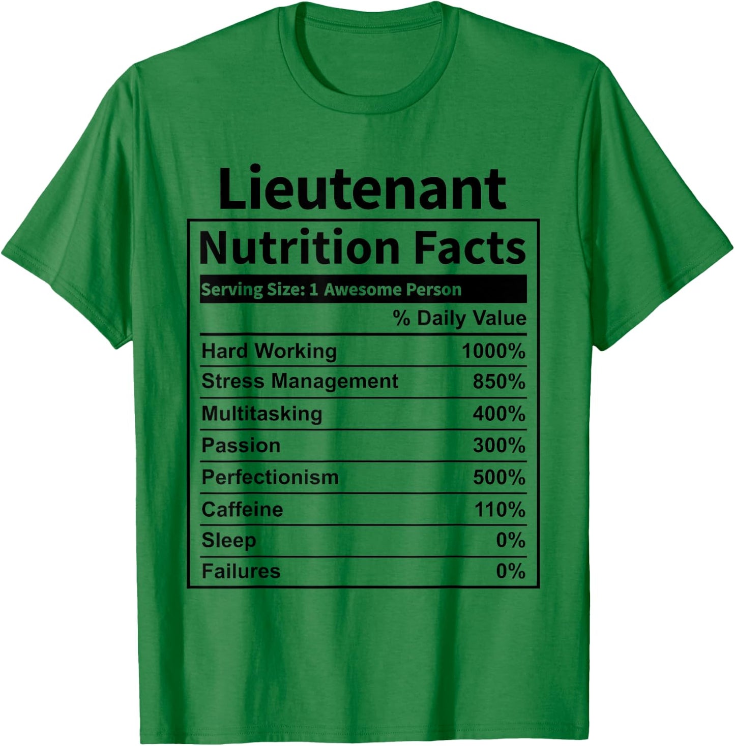 Lieutenant Nutrition Facts Funny & Women T-Shirt - T-Shirt | Irish Green