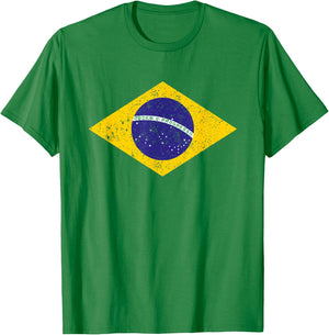 Vintage Brasil Brazil Flag - Brazilian Flag Men Women Kids T-Shirt - T-Shirt | Irish Green