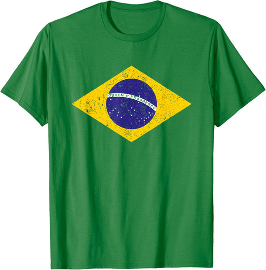 Vintage Brasil Brazil Flag - Brazilian Flag Men Women Kids T-Shirt - T-Shirt | Irish Green