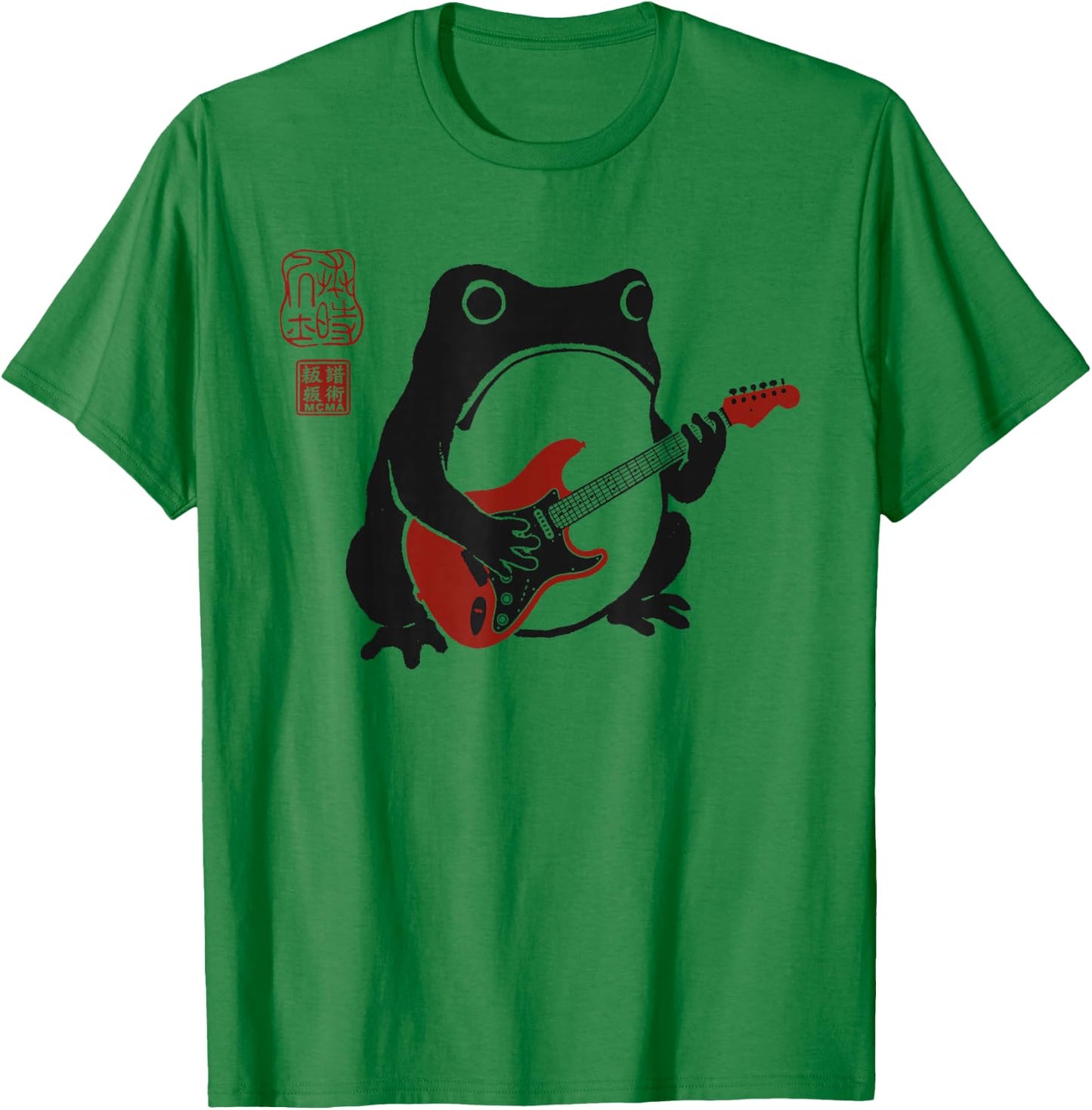 Funny Matsumoto Hoji Grumpy Frog Guitar-Player Japanese Art T-Shirt - T-Shirt | Irish Green
