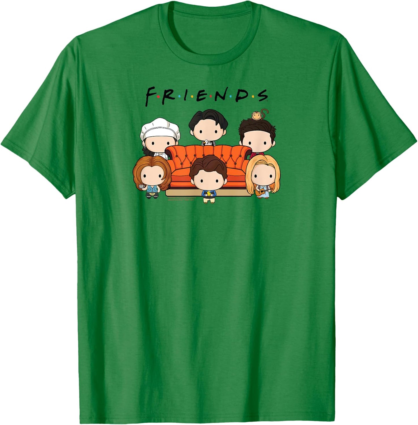 Friends Chibi Cast with Sofa Funny TV Show T-Shirt - T-Shirt | Irish Green