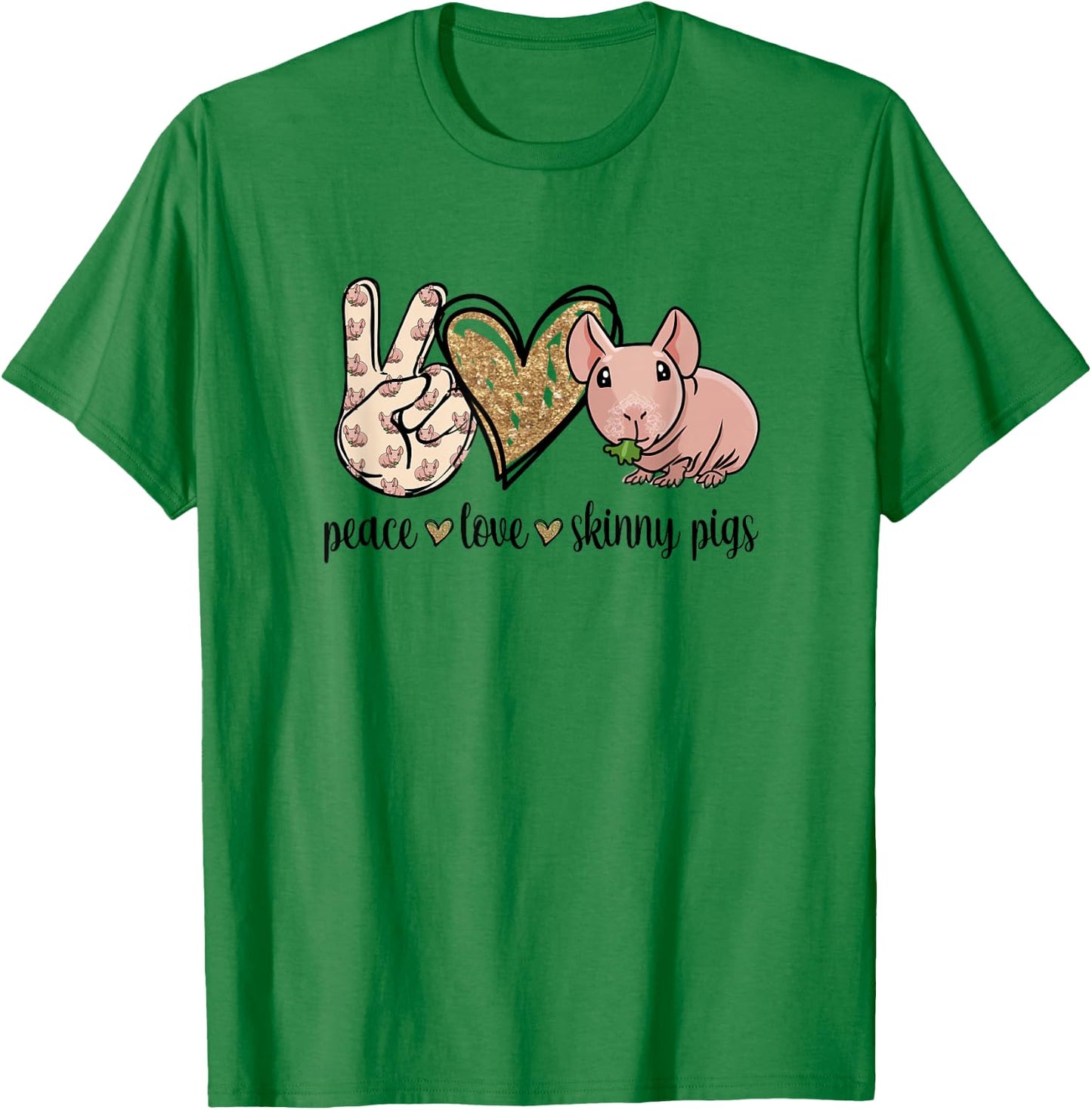 Girls Cute Funny Peace Love Hairless Guinea Pig Lover T-Shirt - T-Shirt | Irish Green