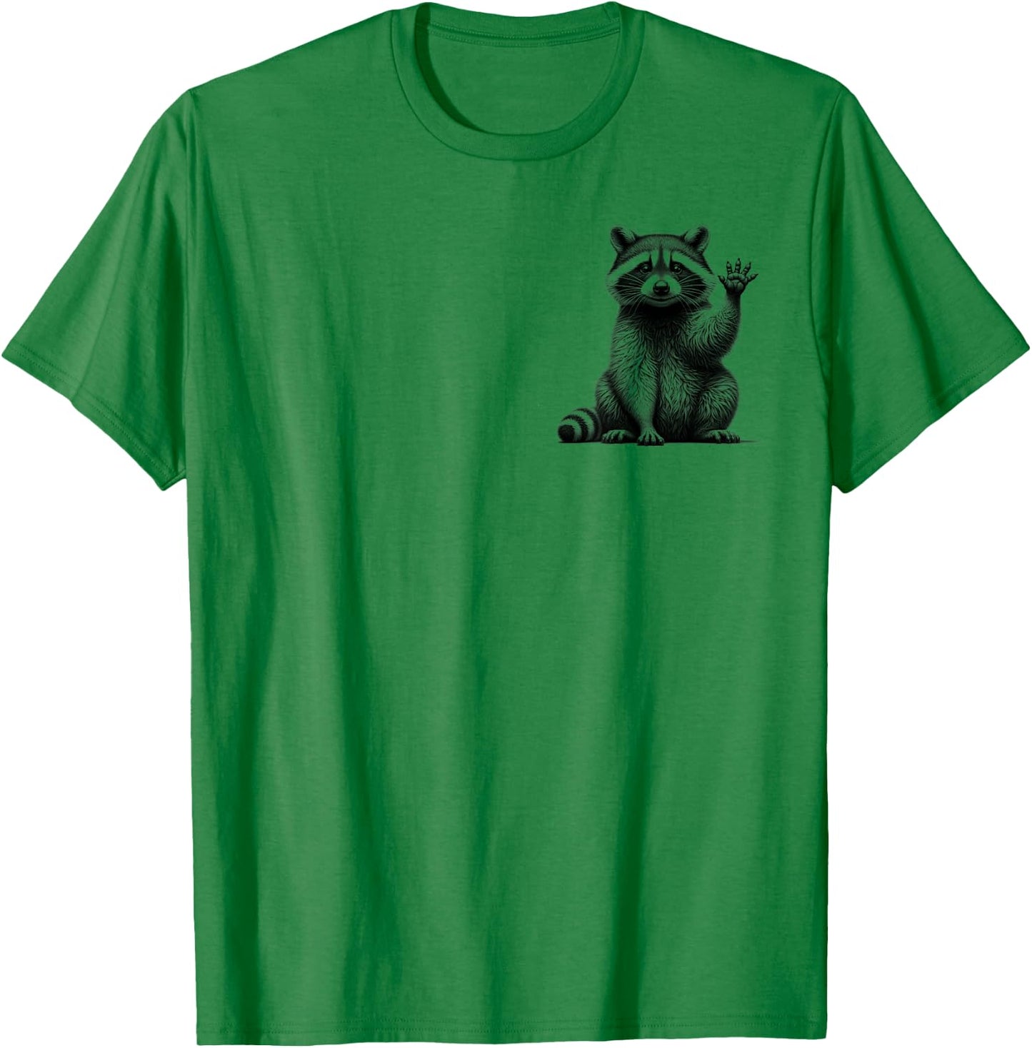 Cute Waving Raccoon Drawing Style on Chest , gray T-Shirt - T-Shirt | Irish Green