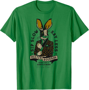 Mister Bourbon Whiskey Jackalope: Funny Smoking Jacket Bunny T-Shirt - T-Shirt | Irish Green