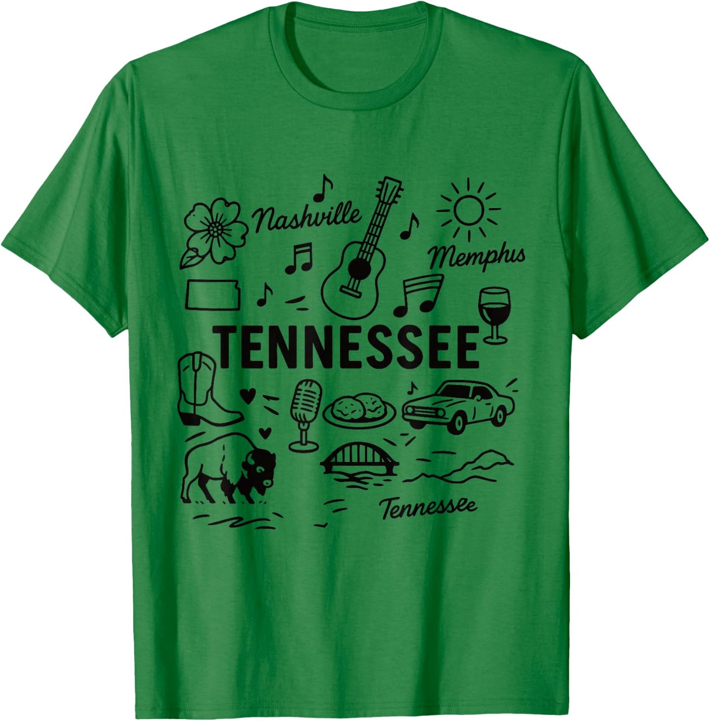 Tennessee USA State Symbols Vintage Souvenir Cute Doodle T-Shirt - T-Shirt | Irish Green