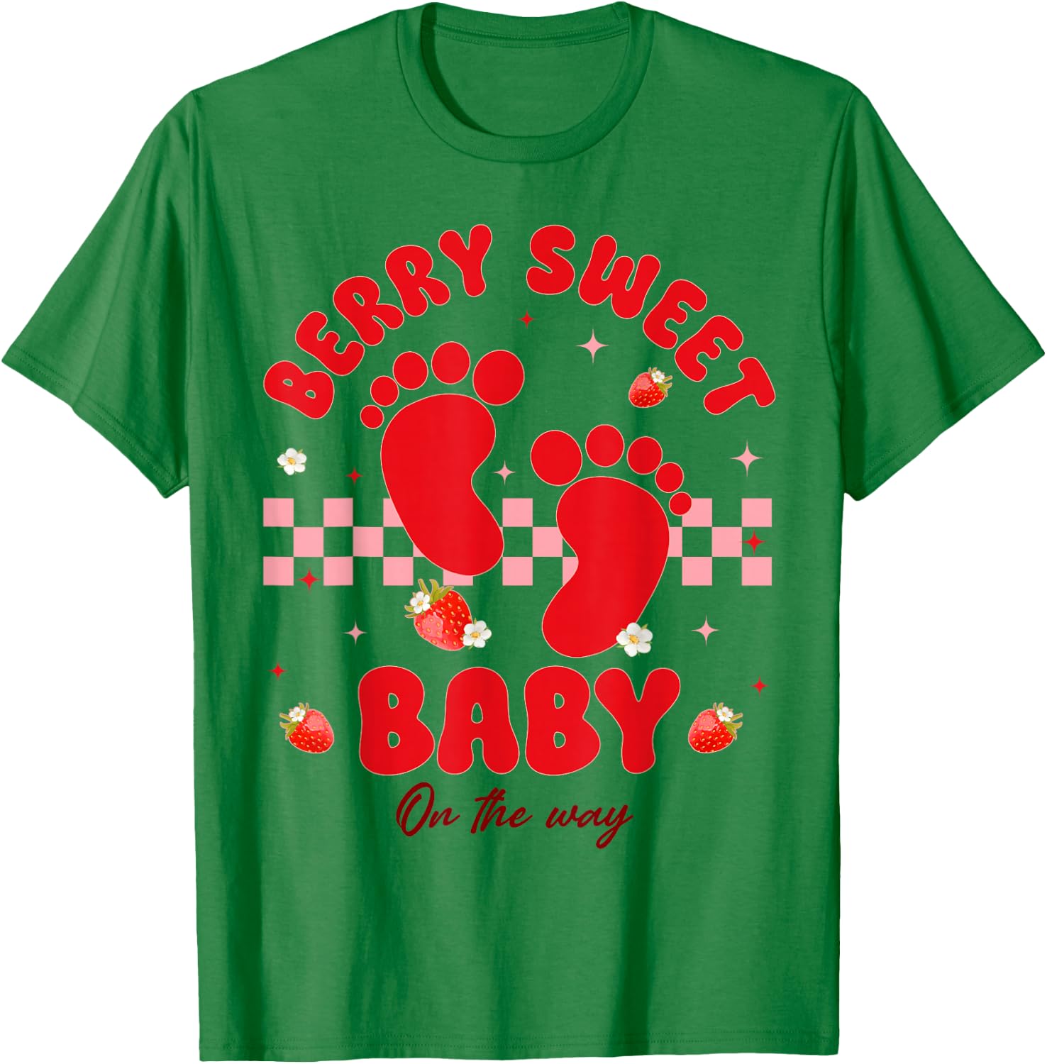 Berry Sweet Baby On The Way Cute Strawberry Pregnancy Reveal T-Shirt - T-Shirt | Irish Green