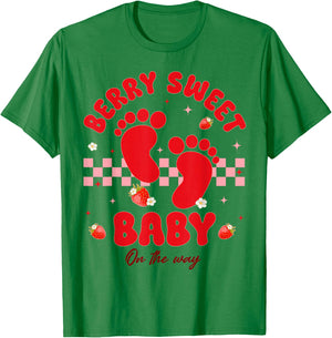 Berry Sweet Baby On The Way Cute Strawberry Pregnancy Reveal T-Shirt - T-Shirt | Irish Green