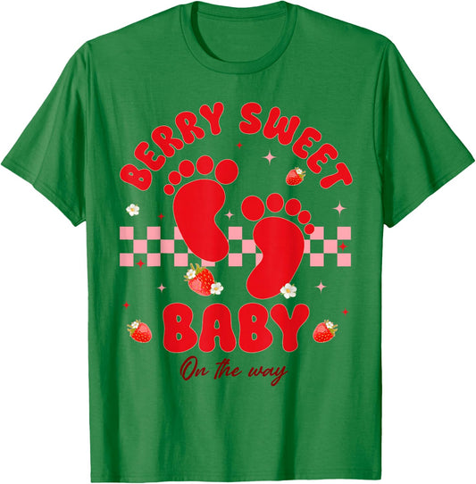 Berry Sweet Baby On The Way Cute Strawberry Pregnancy Reveal T-Shirt - T-Shirt | Irish Green