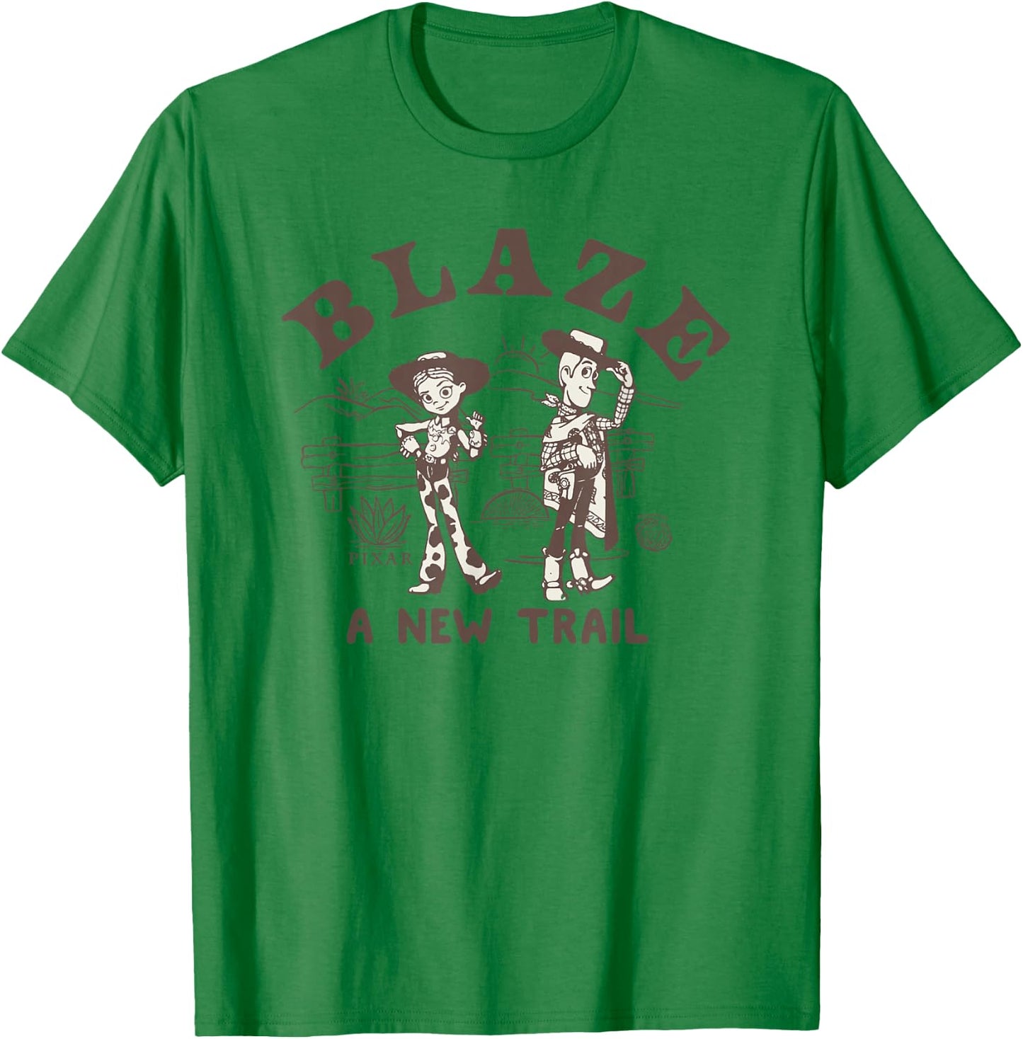 Disney Pixar Toy Story 5 Blaze New Trail Woody Jessie T-Shirt - T-Shirt | Irish Green