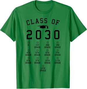 Class of 2030 Grow with me shirt with space for checkmarks T-Shirt - T-Shirt | Irish Green