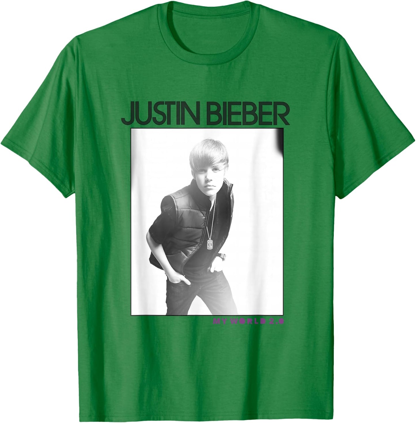 Justin Bieber Official Photo My World 2.0 , White T-Shirt - T-Shirt | Irish Green