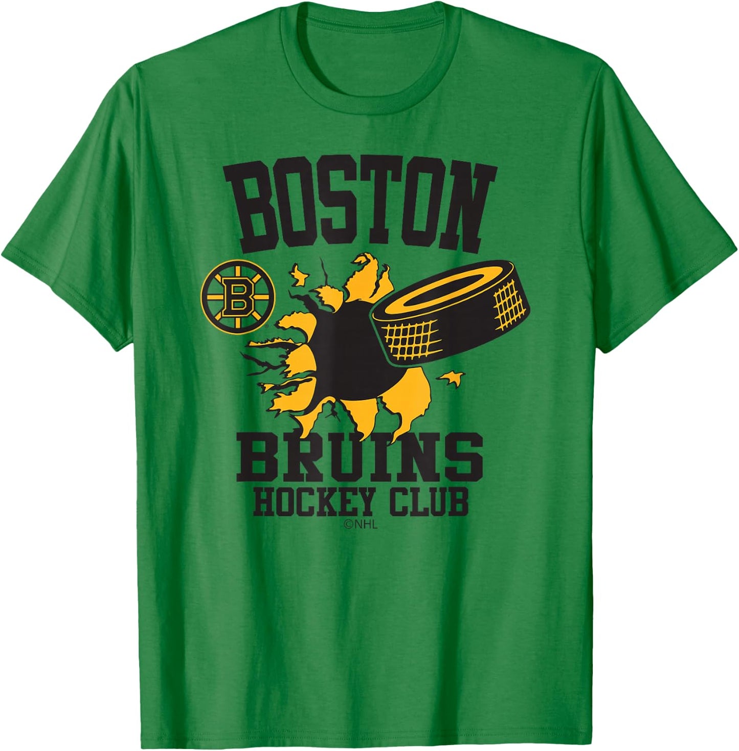 Boston Bruins Hockey Puck Burst White Officially Licensed T-Shirt - T-Shirt | Irish Green