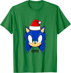 Sonic The Hedgehog Christmas Sonic With Santa Hat T-Shirt - T-Shirt | Irish Green