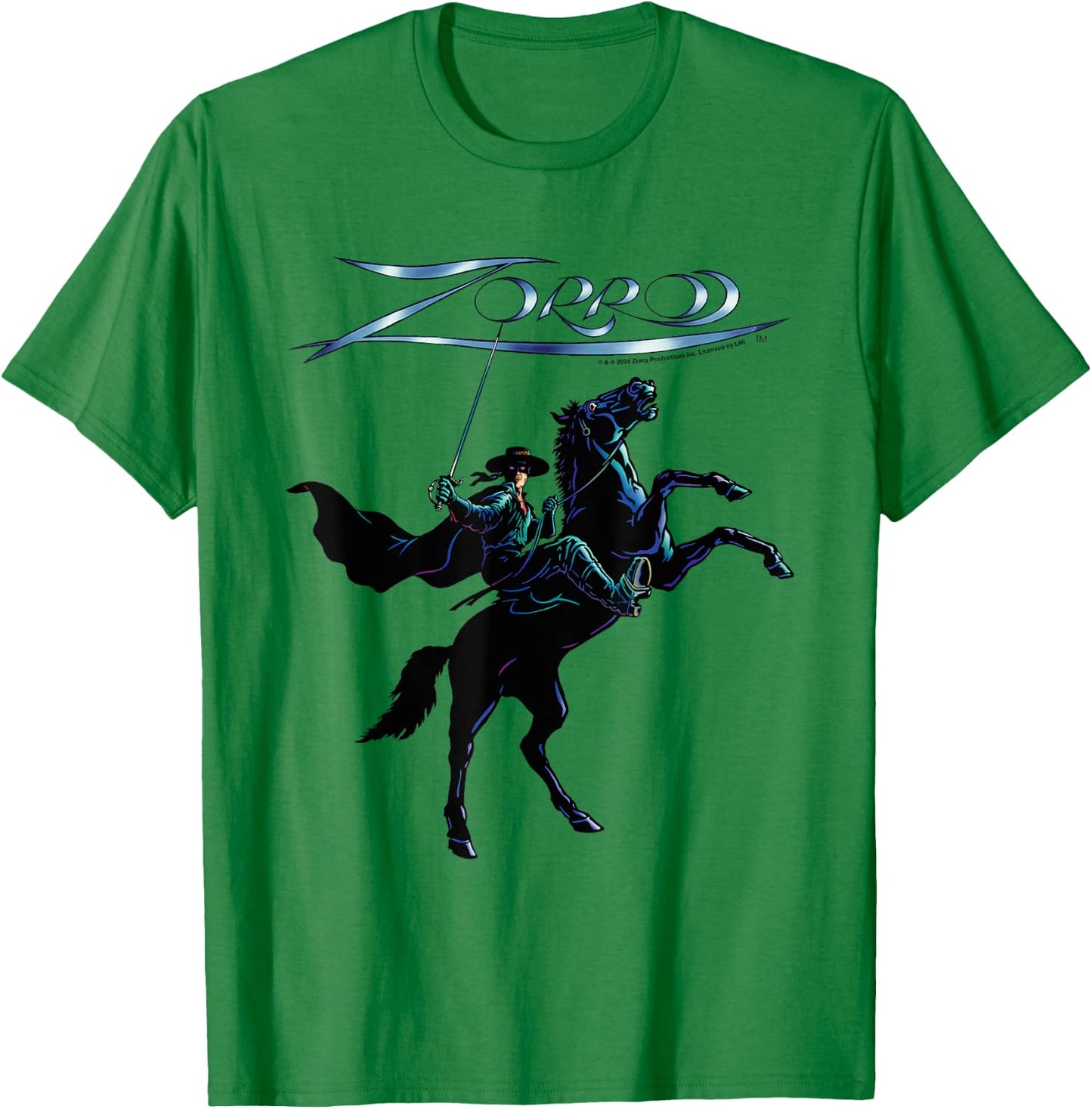 Zorro Horseback Steel Sword Text , white, S T-Shirt - T-Shirt | Irish Green