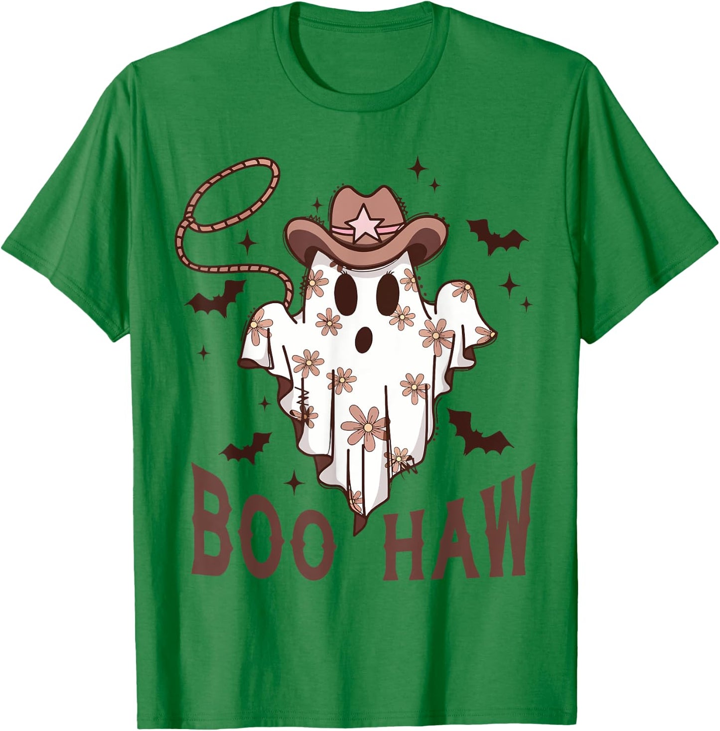 Boo Haw Cute Ghost Funny Cowboy Cowgirl Western Halloween T-Shirt - T-Shirt | Irish Green