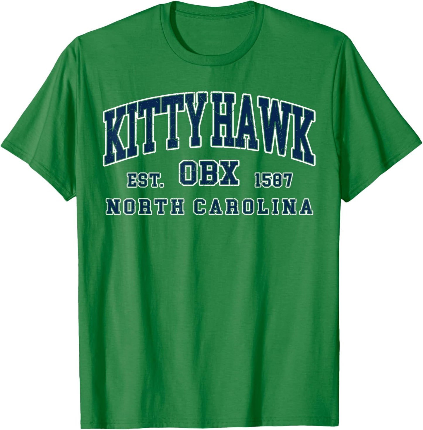 Vintage College Kitty Hawk NC Outdoor Benches Retro Navy Blue 1587 T-Shirt - T-Shirt | Irish Green