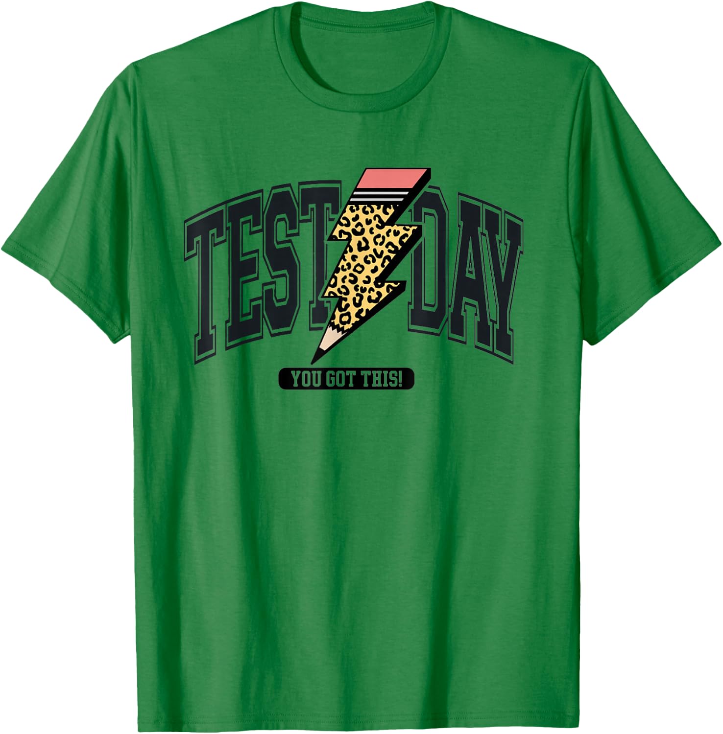 Vintage Test Day You Got This Leopard Lightning Bolt Pencil T-Shirt - T-Shirt | Irish Green