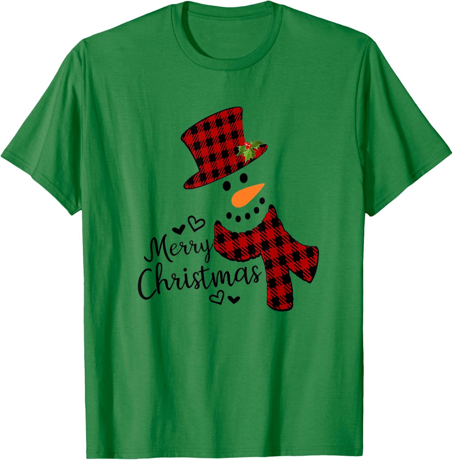 Merry Christmas Snowman Black And Red Buffalo Plaid T-Shirt - T-Shirt | Irish Green