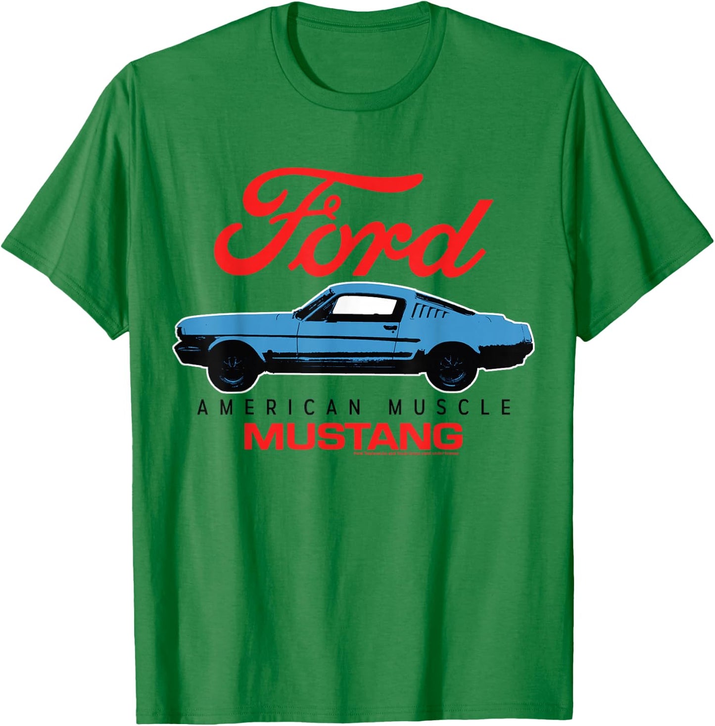 Ford Blue Mustang American Muscle Car with Red Logo , White T-Shirt - T-Shirt | Irish Green