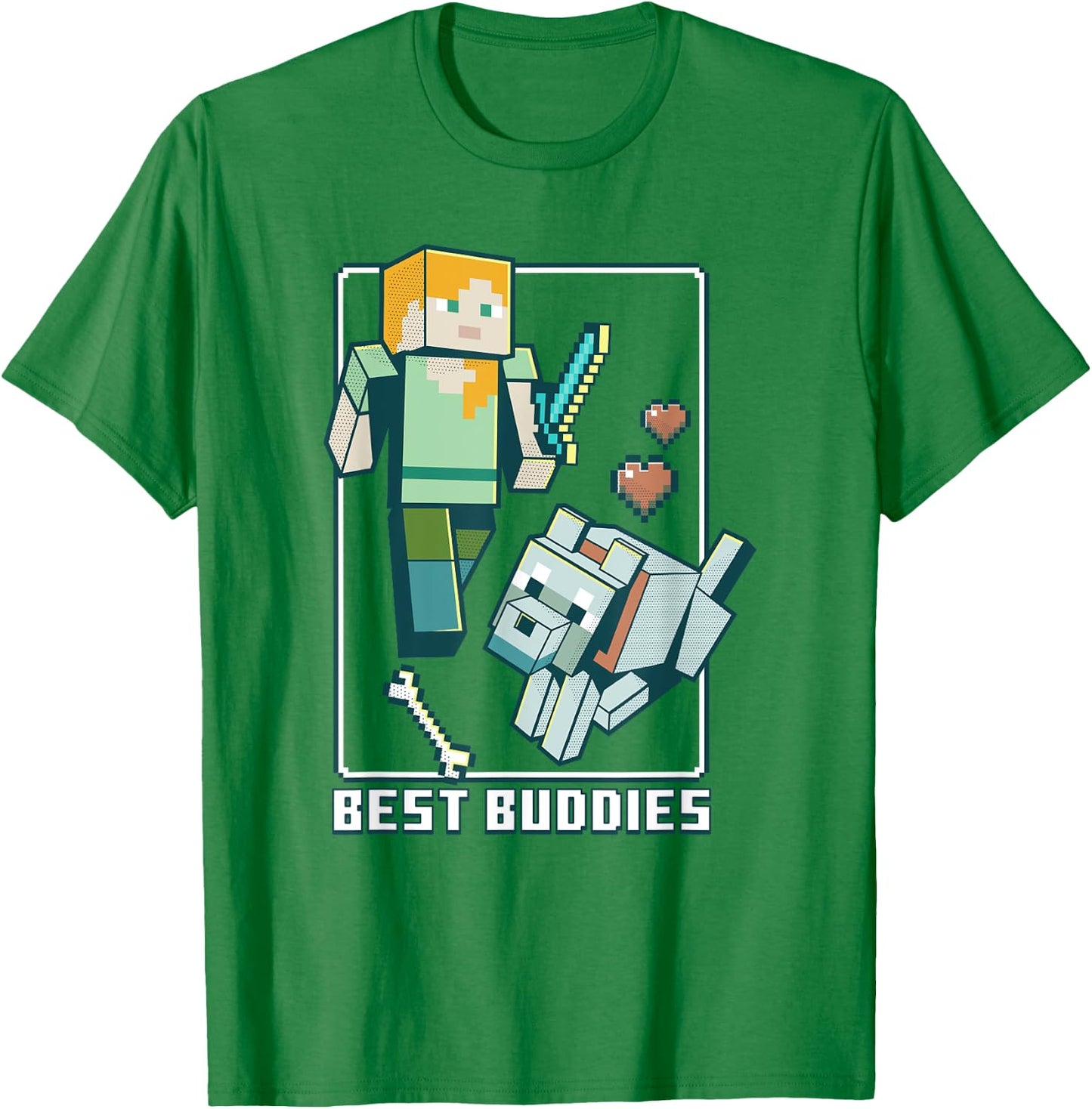 Minecraft Alex and Wolf Best Buddies T-Shirt - T-Shirt | Irish Green