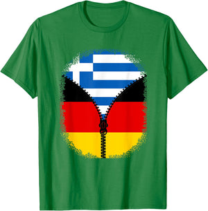 Griechenland Deutschland Flagge Griechisch Deutsch Reißverschluss T-Shirt - T-Shirt | Irish Green