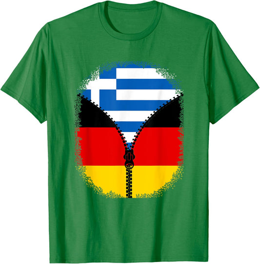 Griechenland Deutschland Flagge Griechisch Deutsch Reißverschluss T-Shirt - T-Shirt | Irish Green