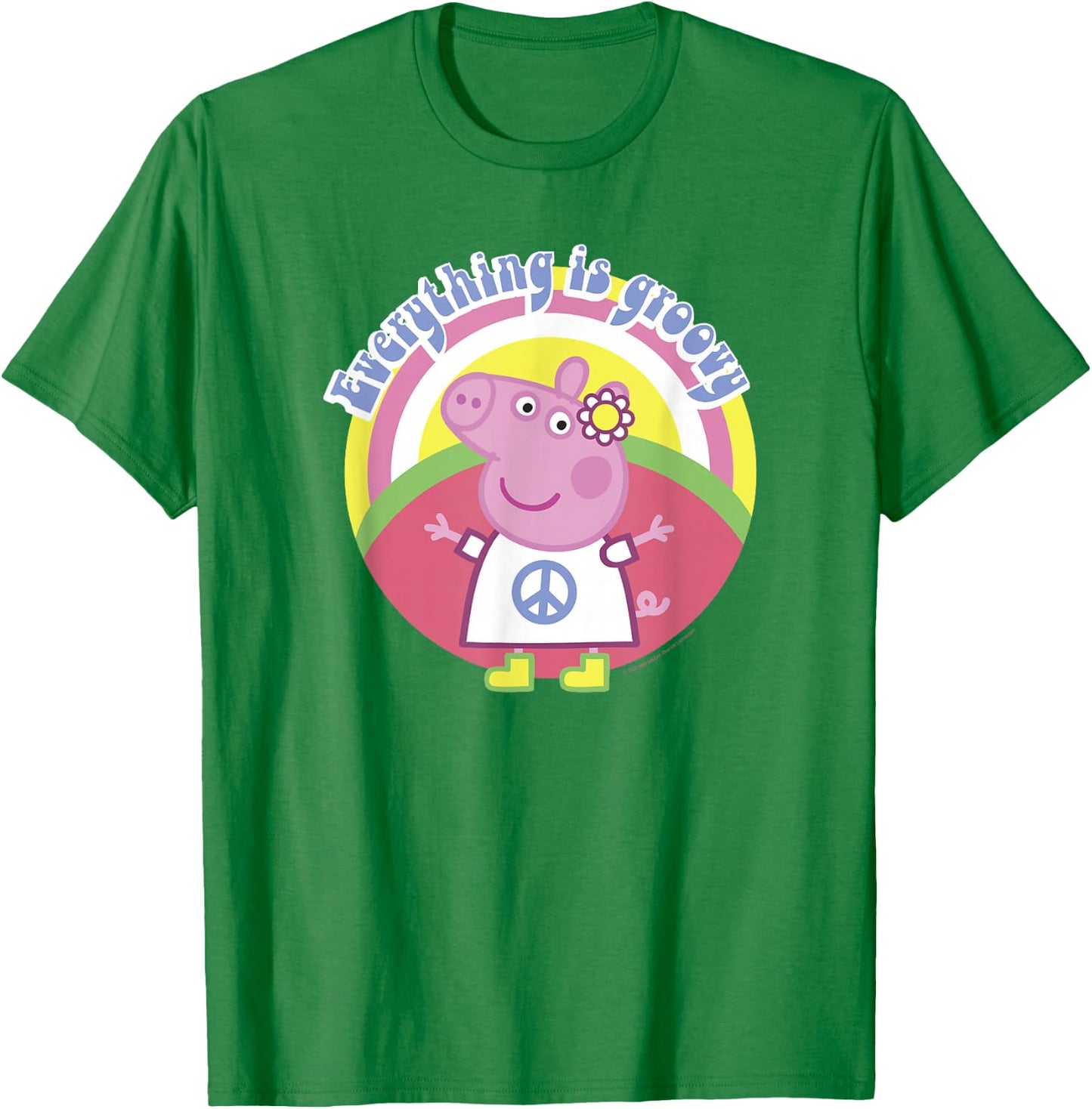 Peppa Pig Everything Is Groovy Retro Style Peace Sign T-Shirt - T-Shirt | Irish Green