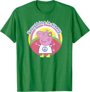Peppa Pig Everything Is Groovy Retro Style Peace Sign T-Shirt - T-Shirt | Irish Green