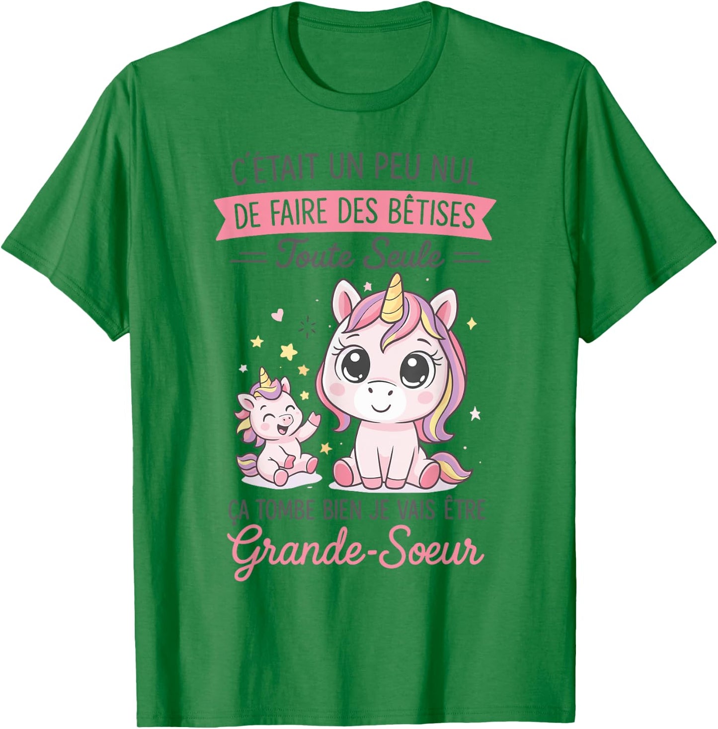Annonce Grossesse Fille Cadeau Future Grande Sœur Licorne T-Shirt - T-Shirt | Irish Green
