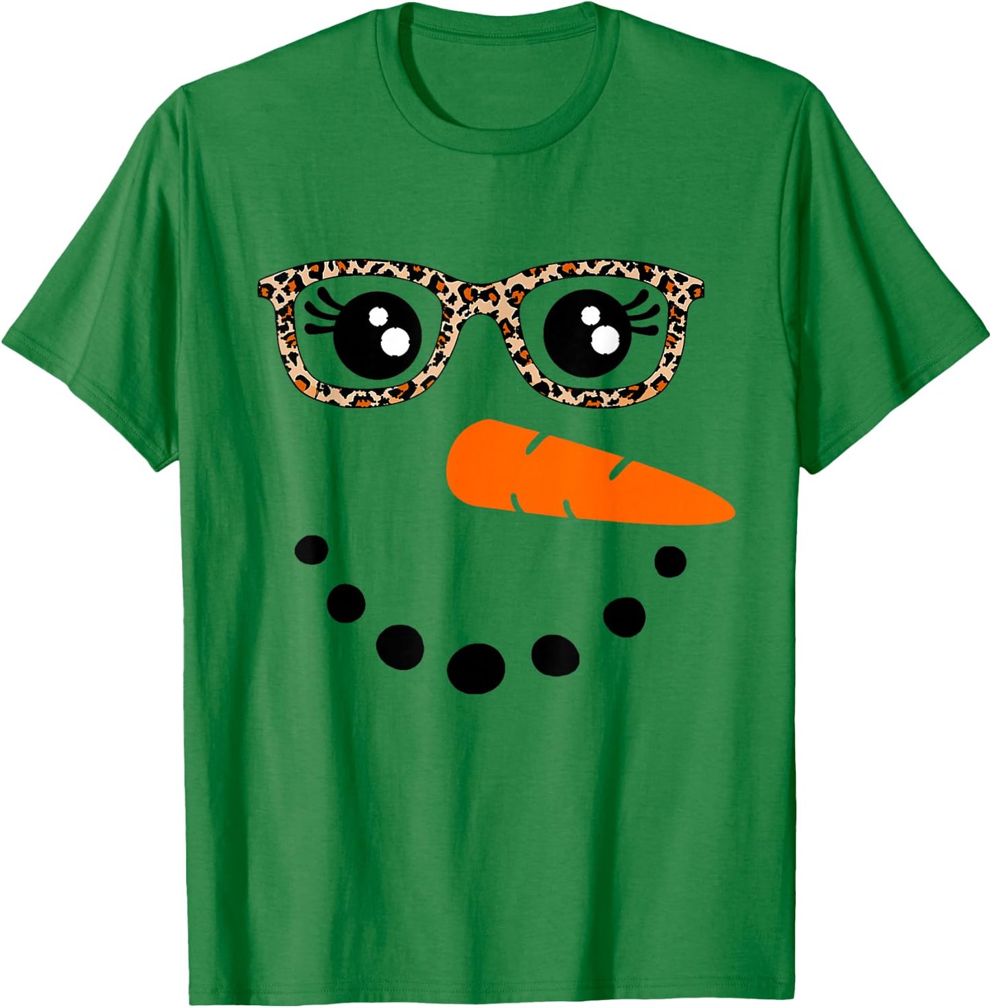 Winter Snowman Face Leopard Eyelashes Christmas Girls T-Shirt - T-Shirt | Irish Green