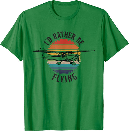 The Avid Aviator Cafe Vintage I'd Rather Be Flying C172 Airplane Cool Pilot Grey T-Shirt - T-Shirt | Irish Green