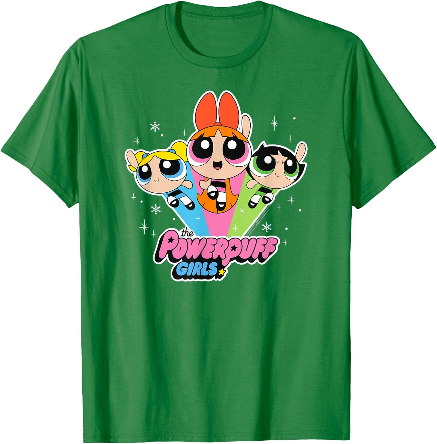 Cartoon Network The Powerpuff Girls Logo With Snowflakes T-Shirt - T-Shirt | Irish Green