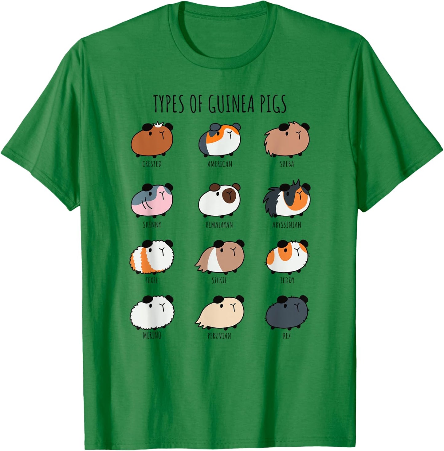 Cute Types of Guinea Pigs Abyssinian Silkie and Texel T-Shirt - T-Shirt | Irish Green