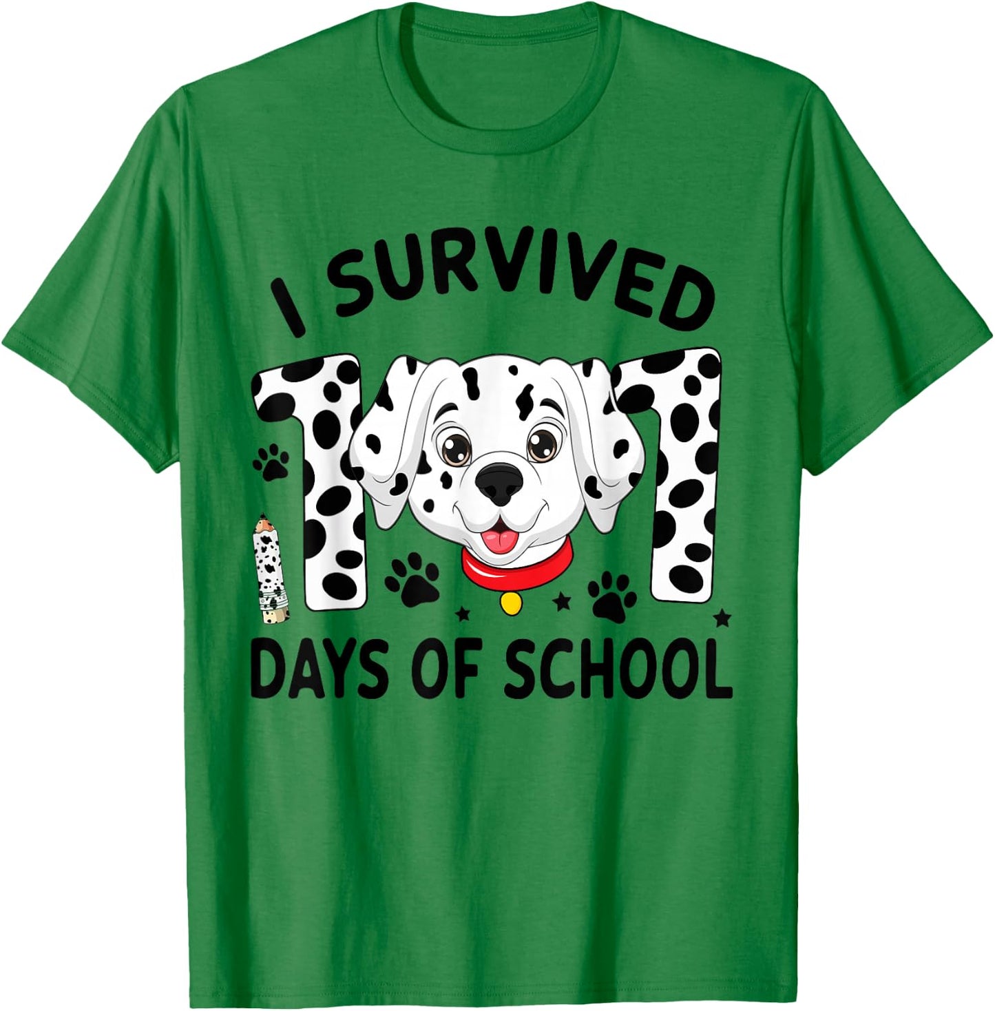 I Survived 100 Days Of School Dalmatian Dog Teacher Kids T-Shirt - T-Shirt | Irish Green